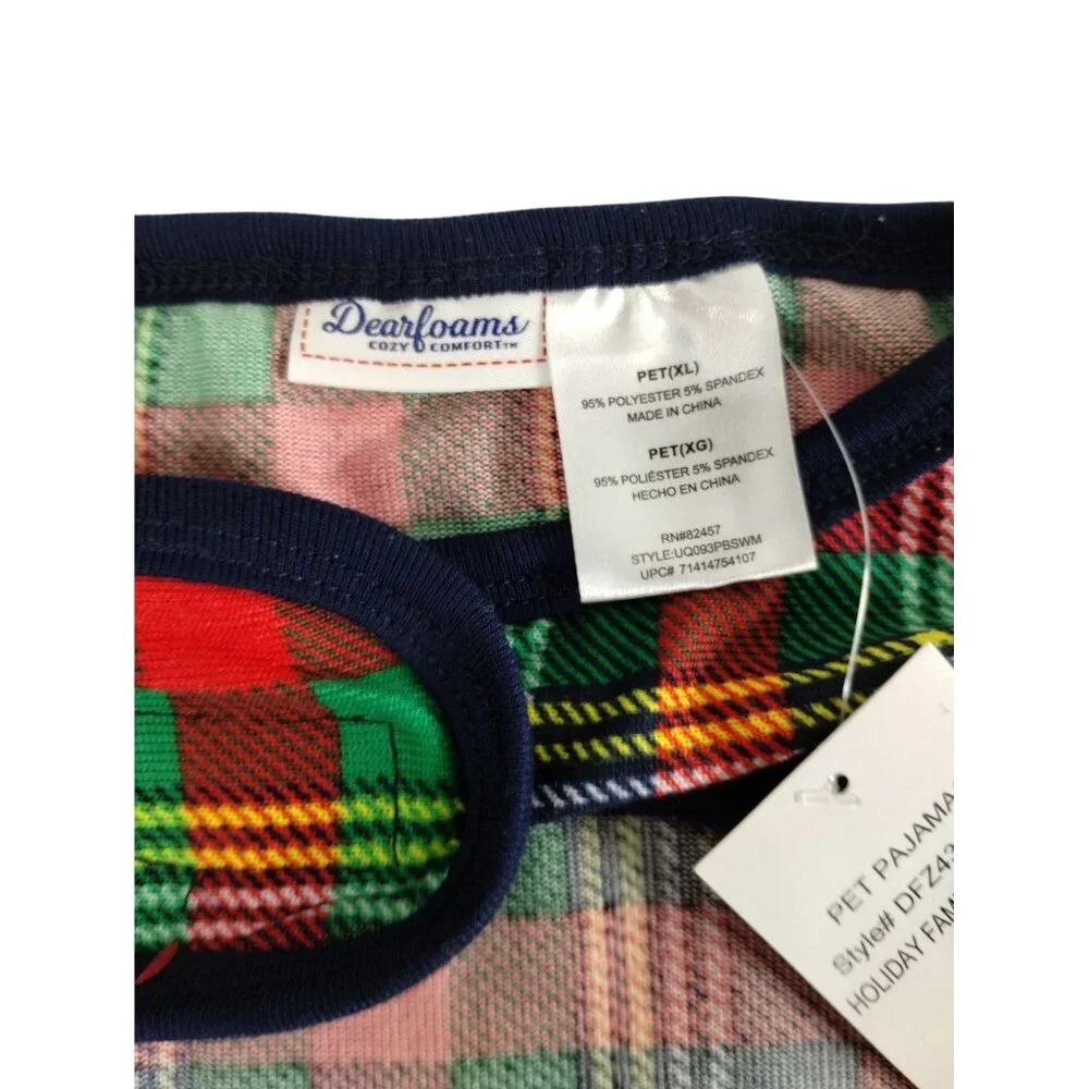 Dearfoams Holiday Family Pet Pajamas XL Plaid Dog Outfit